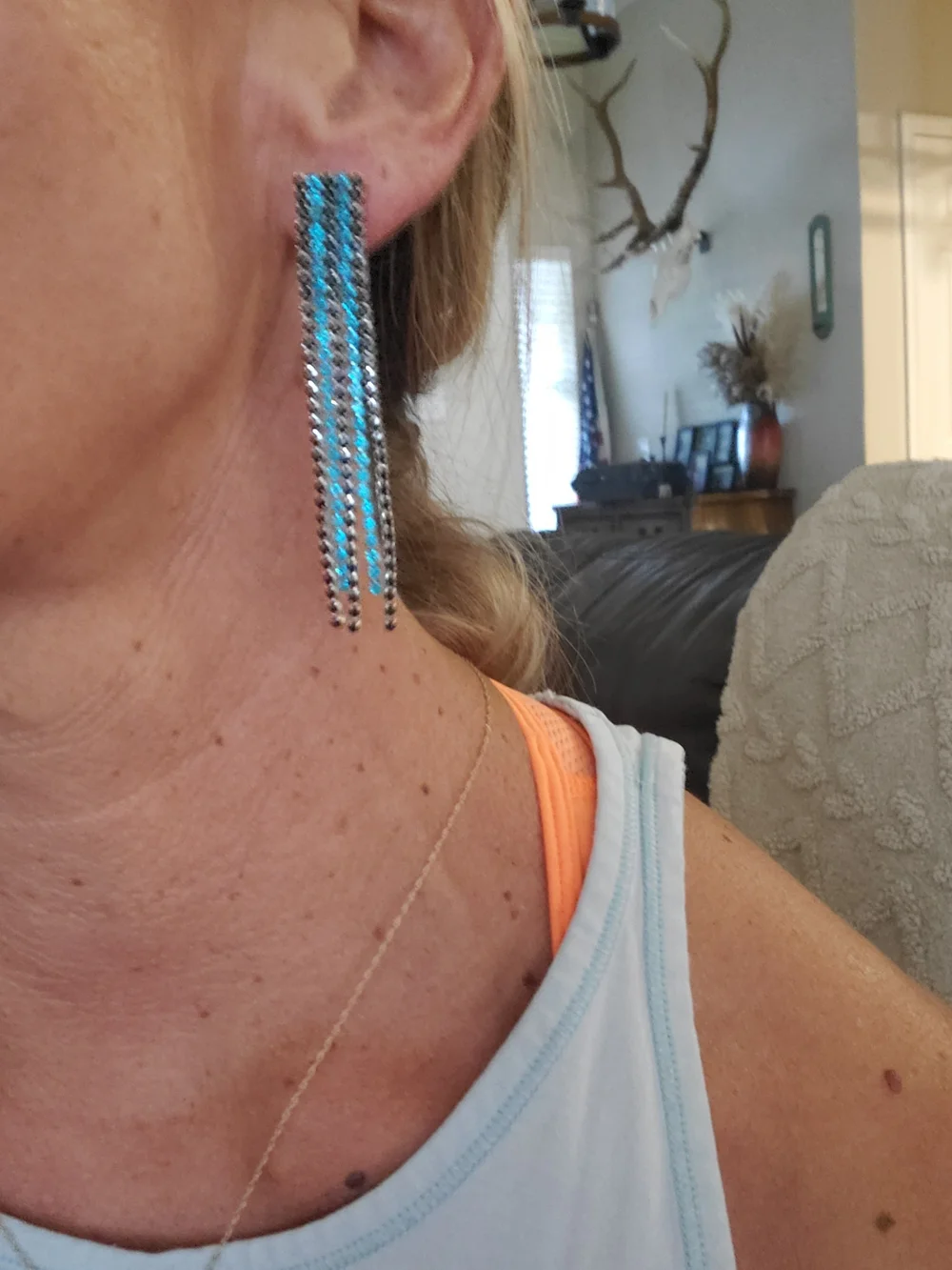 Beaded Fringe Earrings Set in Lavender, Pink, Teal, Blue & Red Set Of 6